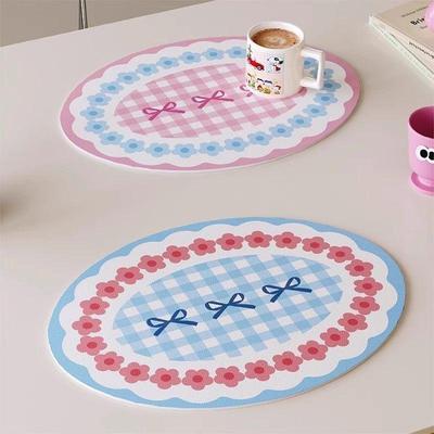 1Pcs Ins Oil-Proof Waterproof Pu Leather Dining Room Table Mats Cute Oval Heat Resistant Placemat Kitchen Tableware Bistro Bar
