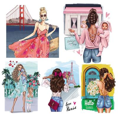 Transferencias de planchado para ropa para mujer, camiseta lavable con transferencia de calor para mujer, decoración de vaqueros, pegatinas Diy para niño y mamá