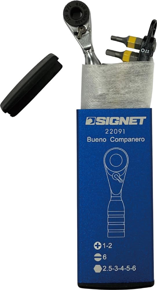 SIGNET Ultra Short Mini Ratchet 52 52mm Overall Includes 8 22091 Set, Gears, Length, Bits, Blue,