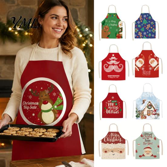 Festive Snowman Cooking Accessory Christmas Apron, Santa Claus/Elk/Gingerbread Man/Snowman Print Bib, Waterproof Non-woven Fabric Party Decoration