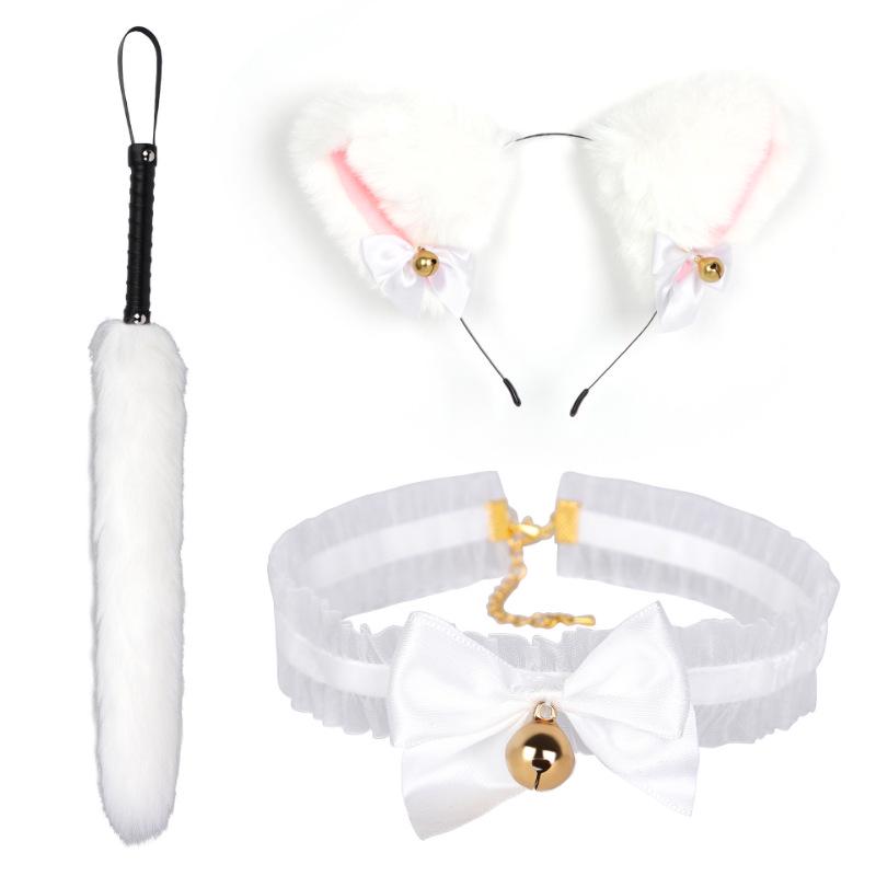 Cat Tail Bell Headband, Anal Plug, Nipple Clamps Flirting Set