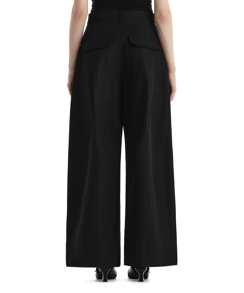 Teulimingbeodeu Double Loop Two-Tuck Wide Pants [ Black ]