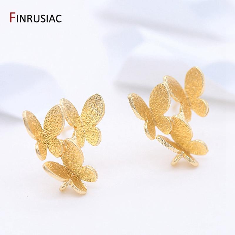 DIY Women Earrings Jewelry Findings Components Earring Making Supplies 14K Real Gold Plated Butterfly Post Earring with Ring