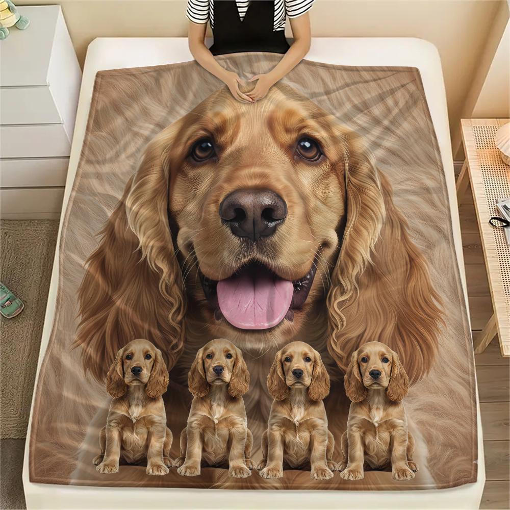 1Pc American Cocker Spaniel Print Flannel Blanket, High quality Comfortable for All Seasons, Home Decor, Warmth and Comfort, Perfect for Gifts