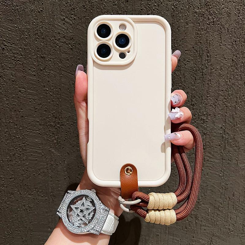 Matte Candy Silicone Phone Case For iPhone 15 16 11 12 13 14 17 Pro Max 16E XS X XR 7 Plus Lanyard Strap Rope Soft Cover
