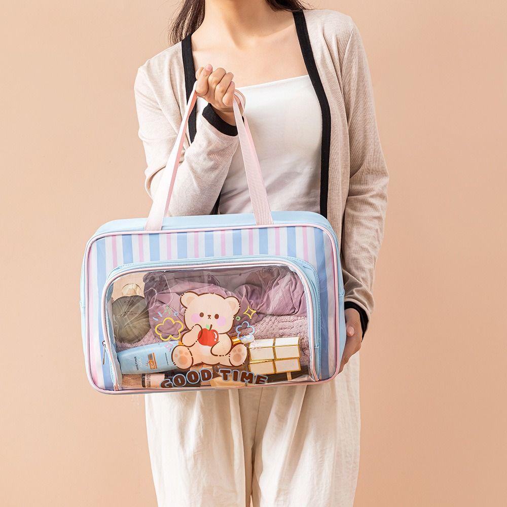 

Cartoon Transparent Fitness Bag Large Capacity Clear Wash Bag Casual Swimming Storage Bag Students синій