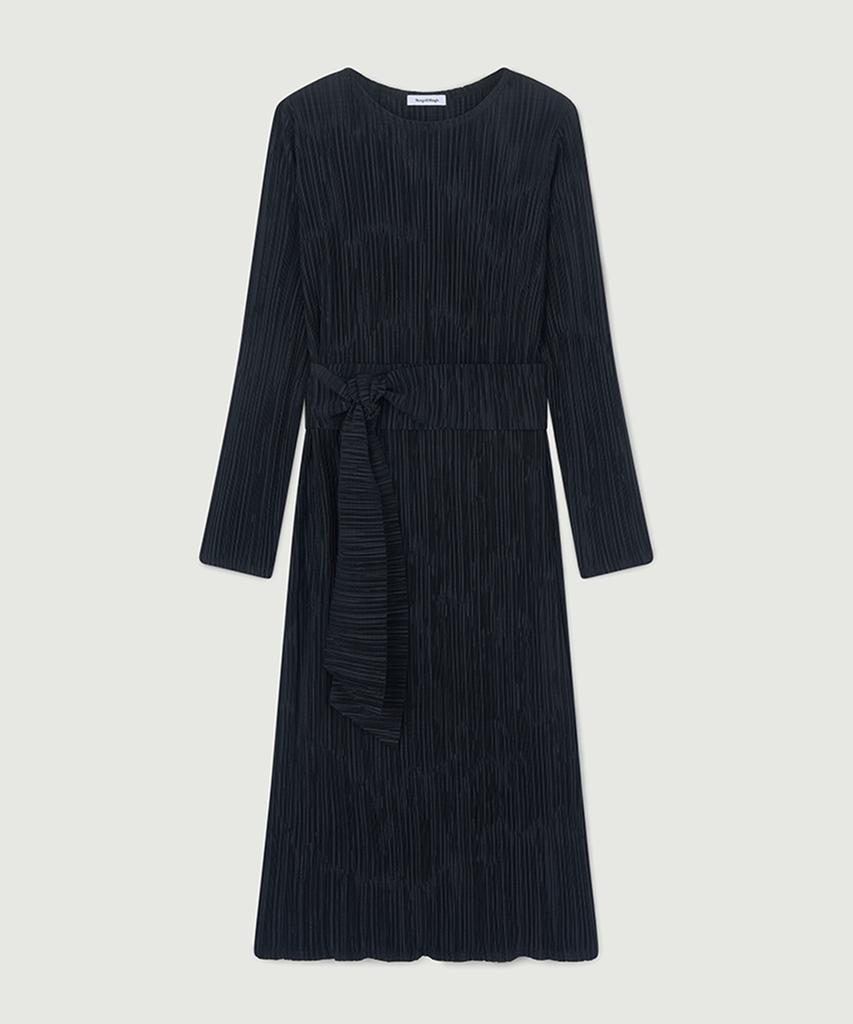 Meojiaenminggeul Iconic Pleats Maxi Belted Dress (Black)