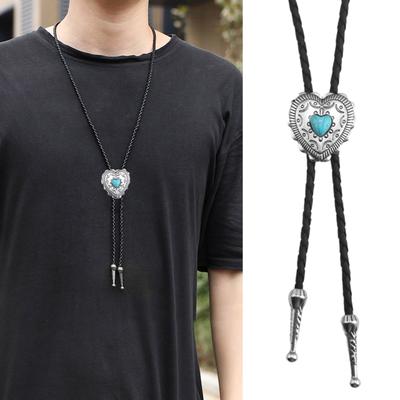 Cravate Bolo Cowboy Western Vintage Cœur Cravate Punk Lariat Collier Accessoire de Costume Cravate Bolo Western