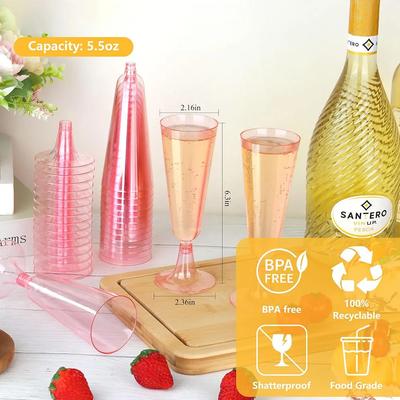 50/25 Champagne Glasses Disposable Cocktail Plastic Red Wine Tall Glasses Gold Powder Martini Glasses Party Bar