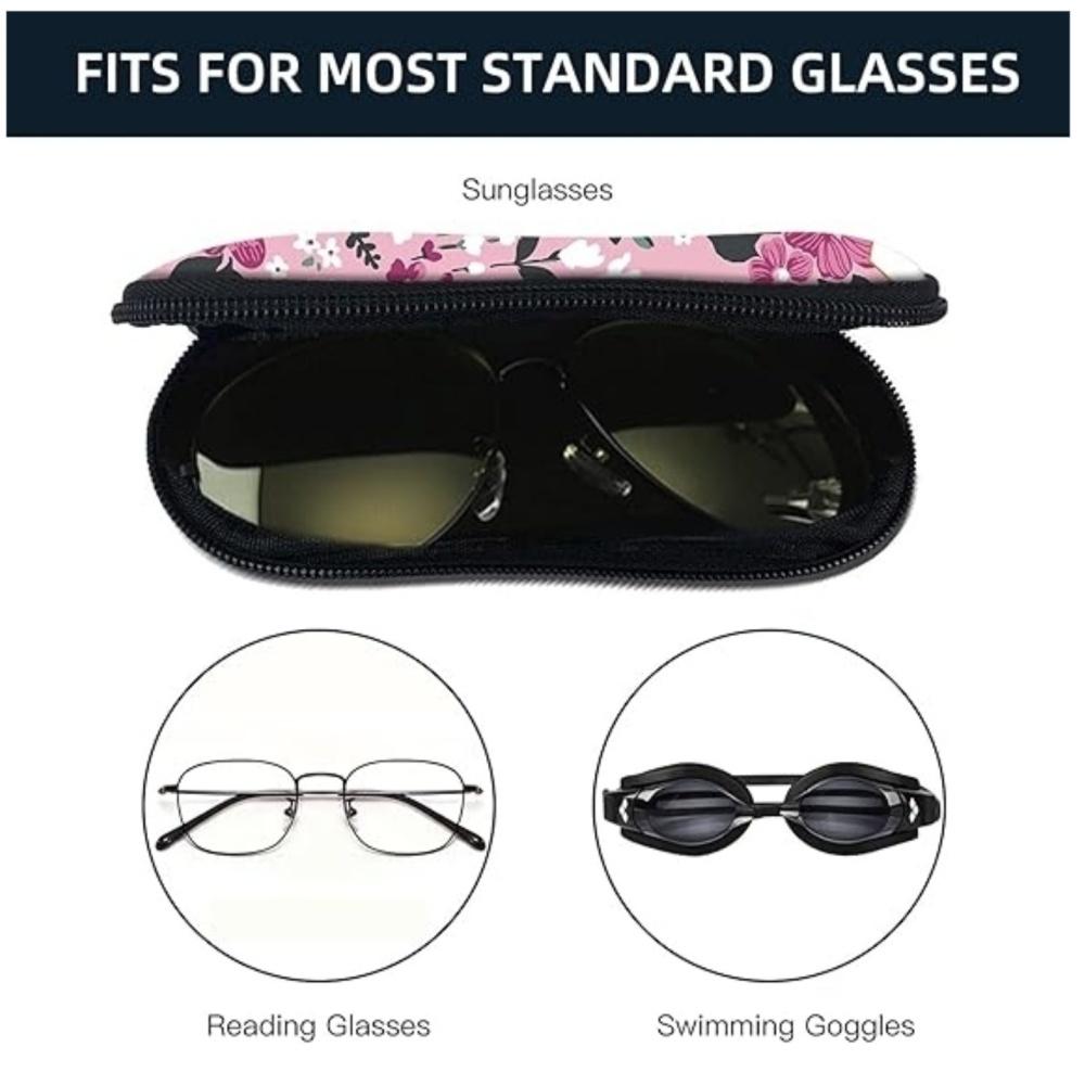 Portable Floral Sunglasses Case with Carabiner Ultra Light Waterproof Eyeglass Pouch Zipper Glasses Organizer for Women Men