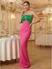 Elegant European & American Strapless Contrast Color Mermaid Evening Gown