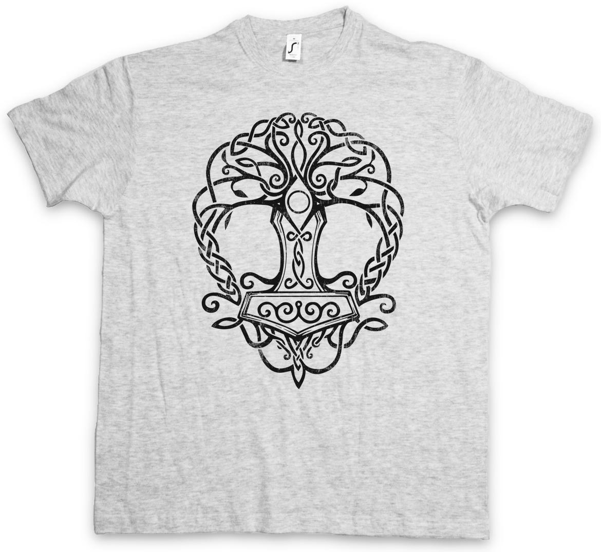 YGGDRASIL MJÖLNIR T-SHIRT Tree of Life Walhall Walhalla Ravens Odin Mjölnir L