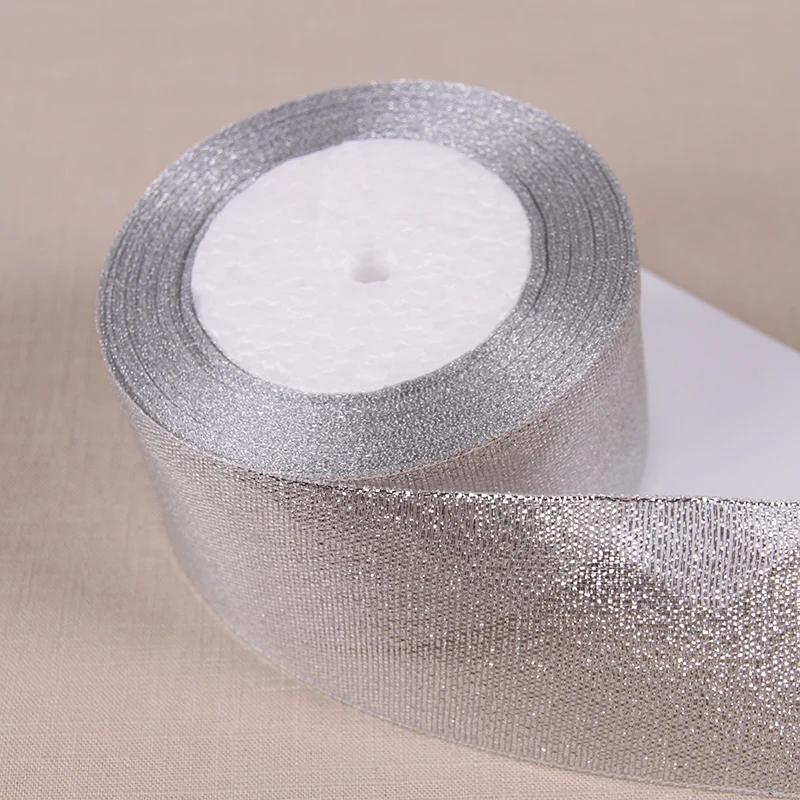 6mm 10mm 15mm 20mm 25mm 40mm 50mm 25 Jardów Złote Srebrne Brokatowe Wstążki Owijanie Prezentów Ślubnych Boże Narodzenie Halloween Impreza DIY Rękodzieło
