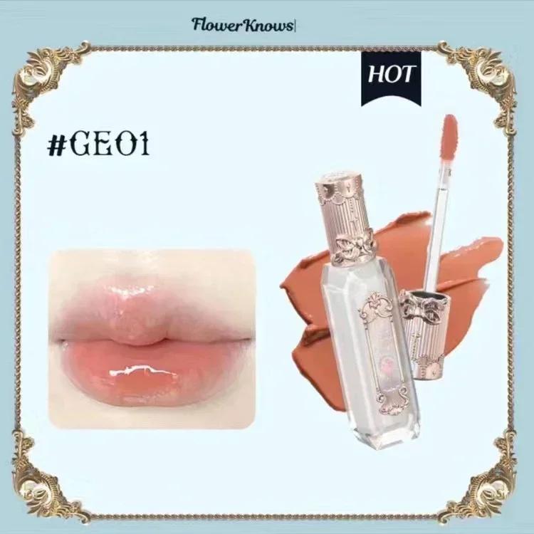 Flower Knows Moonlight Mermaid Clear Lip Gloss Collection Gemstone Lip Glaze Nourishing Mirror Lip Plumber Gloss Makeup 3.5ML