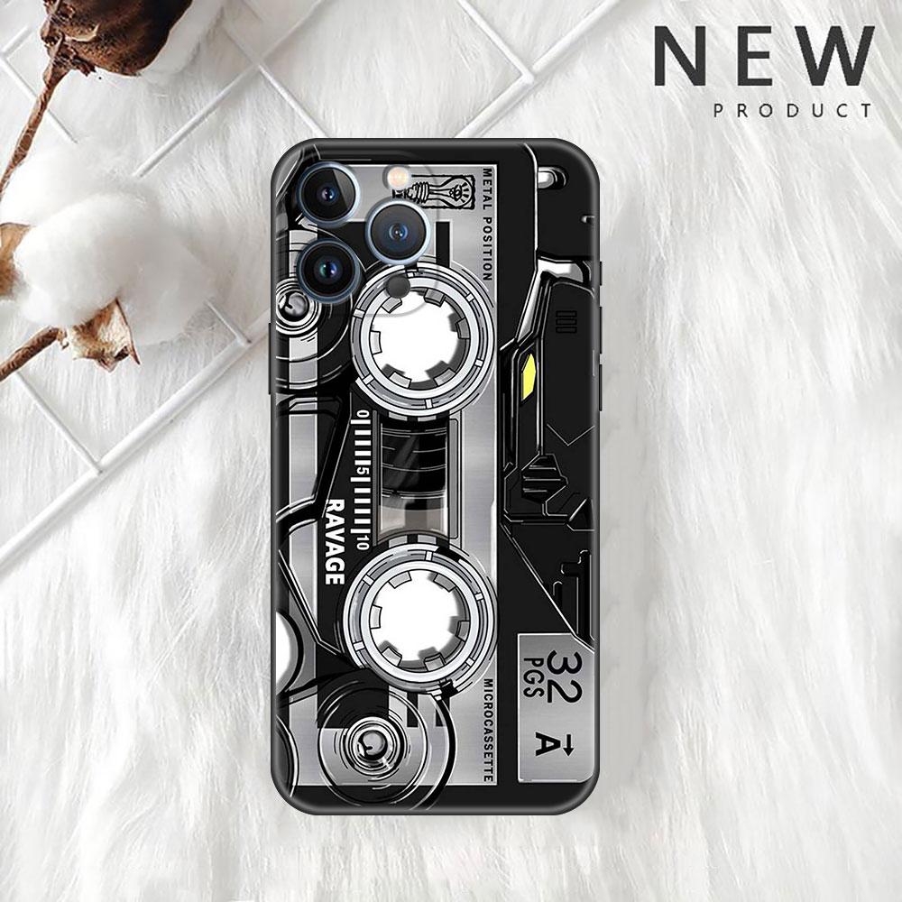 Funda Case For Apple iPhone 14 11 13 7 12 Pro 7 XR XS Max 8 Plus 6 14Pro Black Phone Coque Vintage Cassette Tape Retro Style