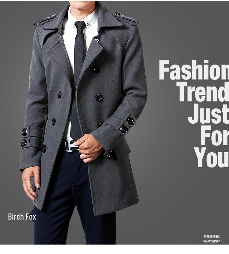 Men's Mid-Length Wool Coat: Autumn/Winter 2023 Thickened Windbreaker with Velvet Lining