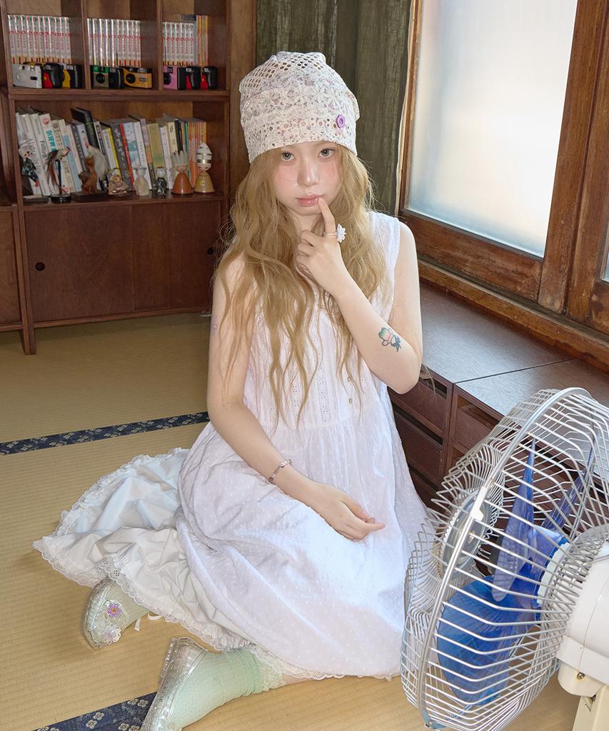 Kiibi Floral Button Beanie Ivory
