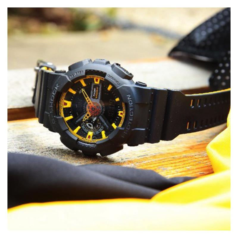 Casio series head-on series 200 meters waterproof quartz movement resin strap Japanese and Korean watch men's watch black dial GA-110BY-1A
