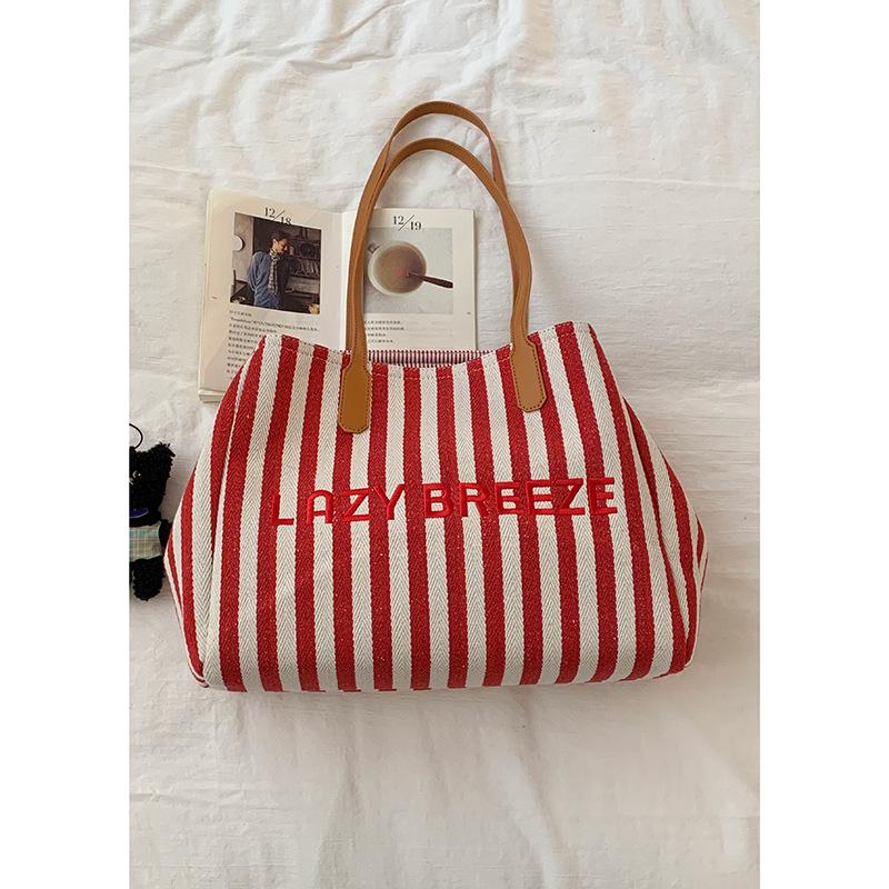 Casual Large-capacity Underarm Bag Women's  New Striped Canvas Bag Fashionable Shoulder Tote Bag