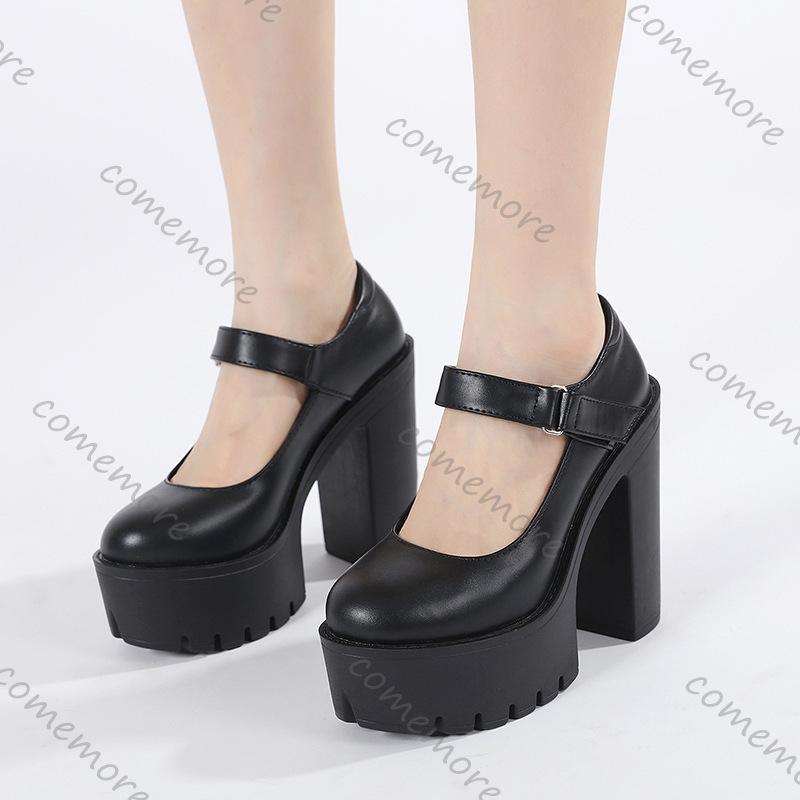 Fashion Comemore New Super High Heels Women's Shoes Black Shallow Soft Leather Pumps for Women Platform Chunky Heeled Dress Single Shoes