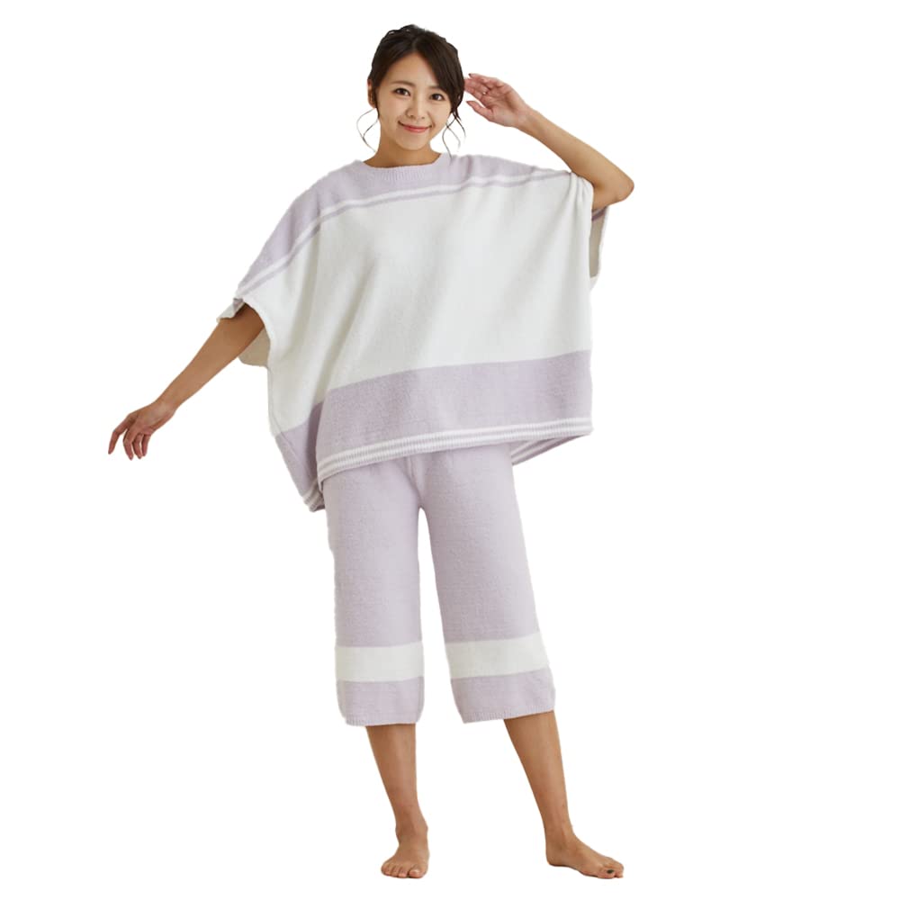 

Seap Loungewear Poncho Pajama Top and 507 Women s Set, 3/4 Length, Bottom, 2-Piece Set, (Purple)