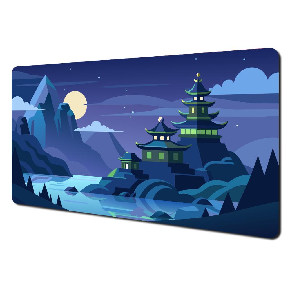 Full Moon and Pagoda Scenery Large Mouse Pad Desk Mat Stitched Edge NonSlip Keyboard Gaming Pad Office Rug Mouse Carpet