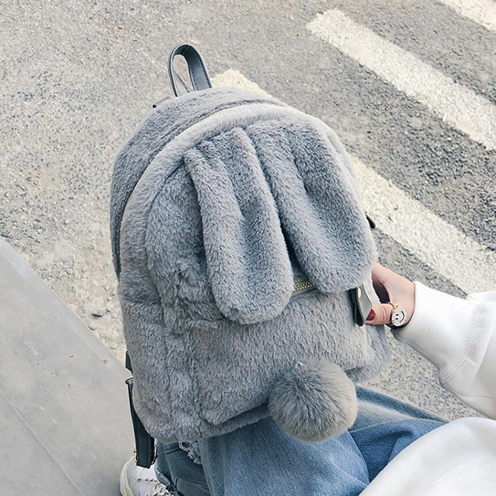Women Bunny Backpack Plush Mini Fluffy Rabbit Ear Backpack Fuzzy Bunny Satchel Casual Daypack for Girls