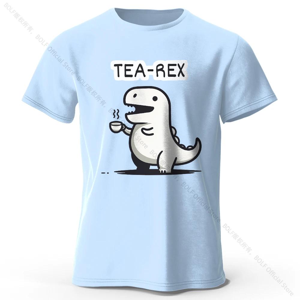 Men's Tea-Rex Dinosaur Printed 100% Cotton T-Shirt, Soft & Breathable Round Neck Short Sleeve Tee, Unisex Fun & Quirky Style