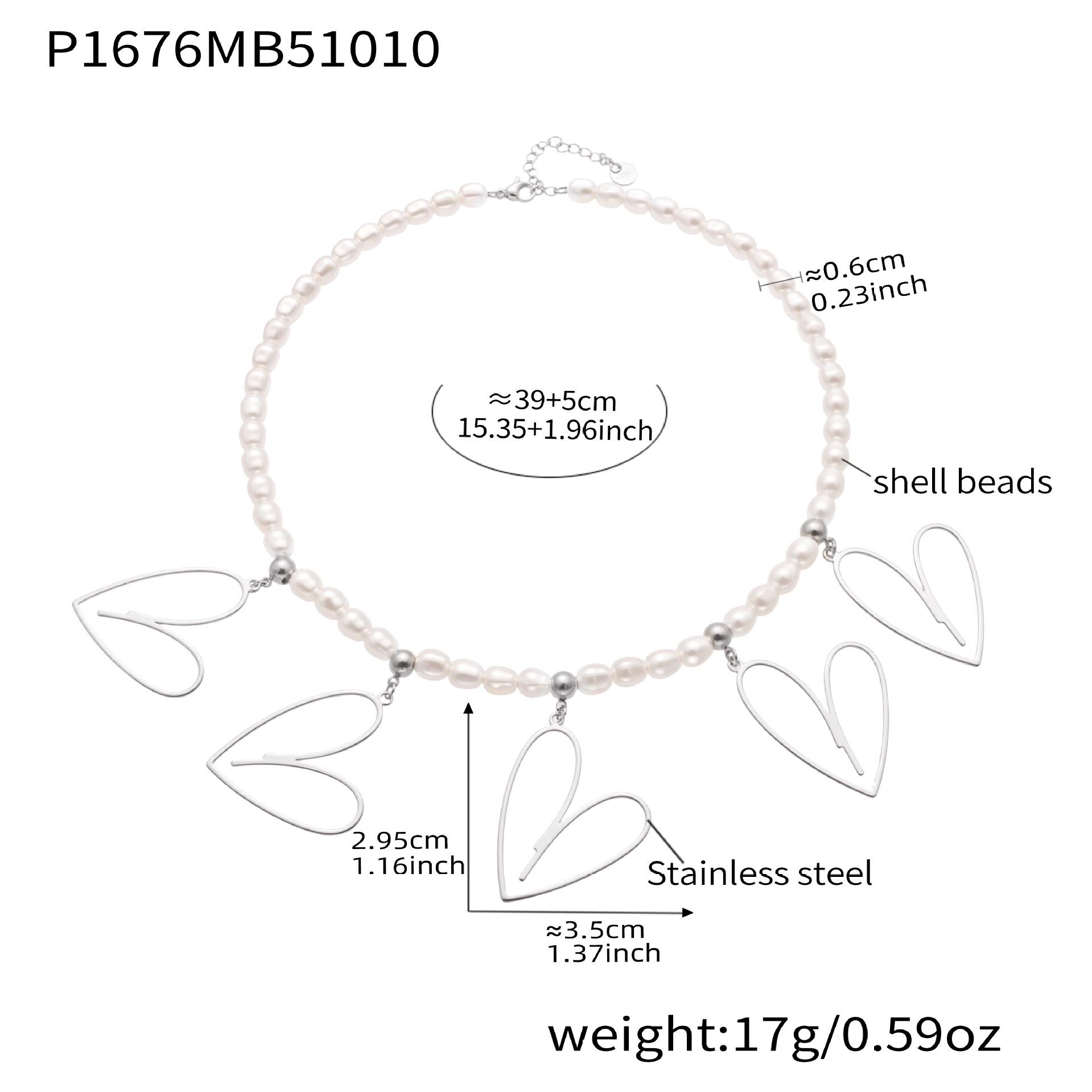 

Oumeka Handmade Beaded Clavicle Necklace with Irregular Heart Pendants in Stainless Steel.