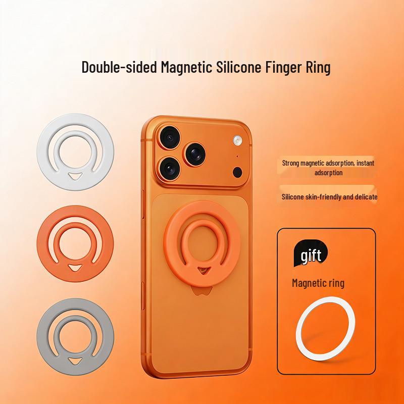 Liquid Silicone Magnetic Finger Ring Holder for Apple 12-16 Phones - Magnetic Suction Bracket for Lazy Grip