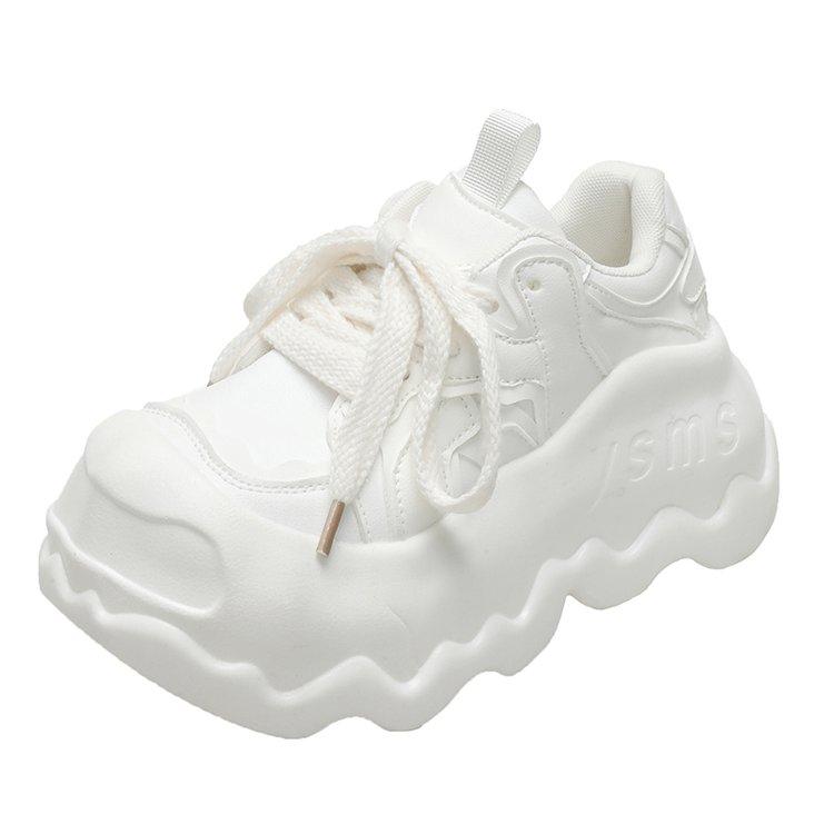 Fashion 8cm High Heel Leather Women Shoes Chunky Sneakers Autumn Wedge Platform Shoes Spring Women Breathable Comfy Skateboard Footwear