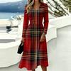 Women's Plaid Print Casual Long Sleeve V-Neck Dress with Pockets for Everyday Wear