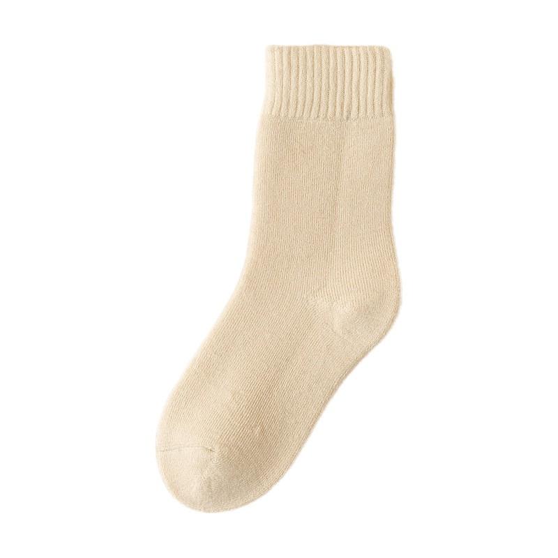 Warm Wool Blend Mid-Calf Socks Women Winter Thick Fleece-Lined Solid Color Casual Crew