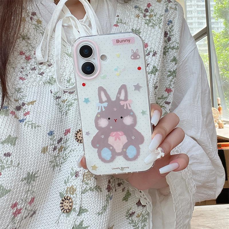 Colorful Stars Rabbit Polka Dot Phone Case for iPhone 17, 16 Pro Max, 15, 14