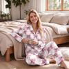 Pigiama da donna stampa alla moda manica lunga top con bottoni tasca pantaloni casa casual colletto a revers scollo a V set due pezzi