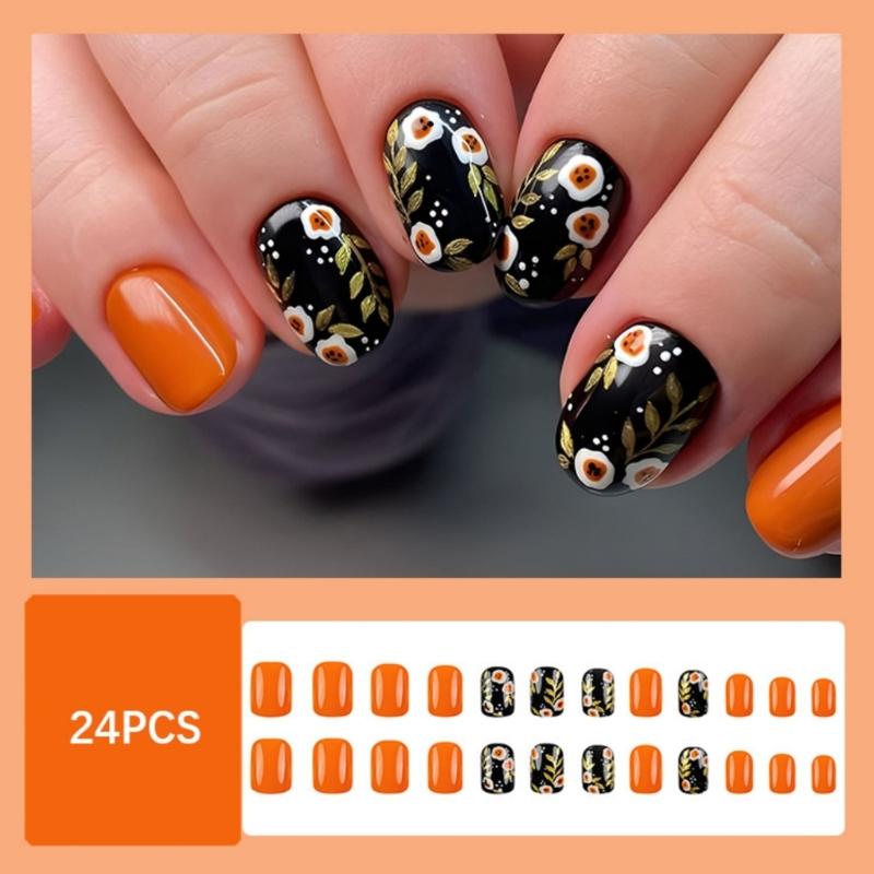

Snowflake Patterned Fake Nail SelfAdhesive Winter Black Manicure Set Press On Nail For Women And Special Event