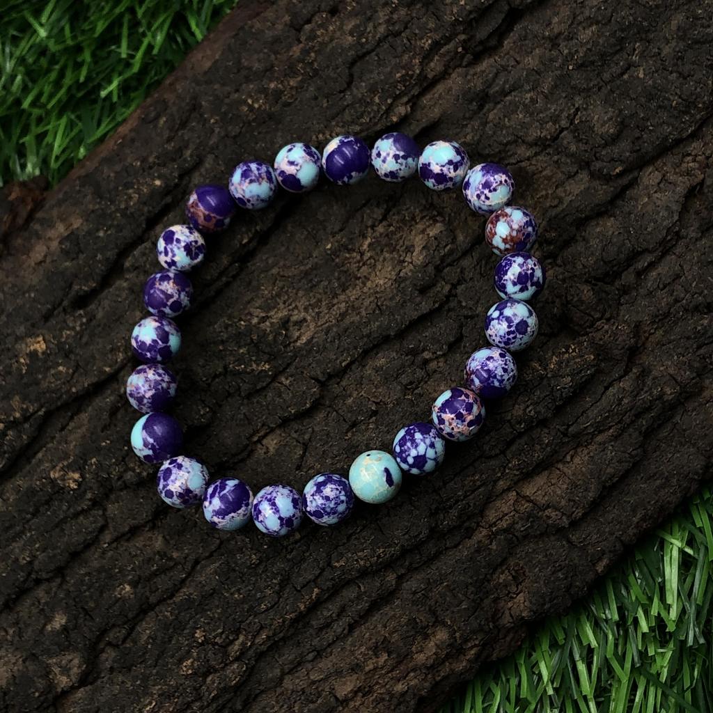 8mm Natural Purple Copper Turquoise Gemstone Round Beads Jewelry Handmade Purple And Blue Stone Stretch Bracelet 7.5" RBB-84