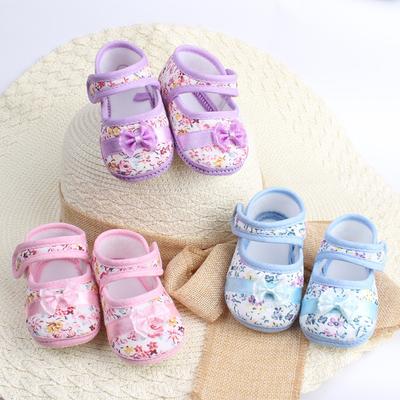 Babyschuhe für Mädchen Schleife Floral Babyschuhe Quadratische Öffnung Kinderschuhe