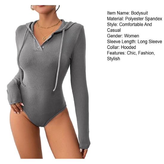 Body för kvinnor Sexig Slim Fit Långärmad Huvtröjor Toppar V-ringad Pullover Casual Ribbade Huvtröjor