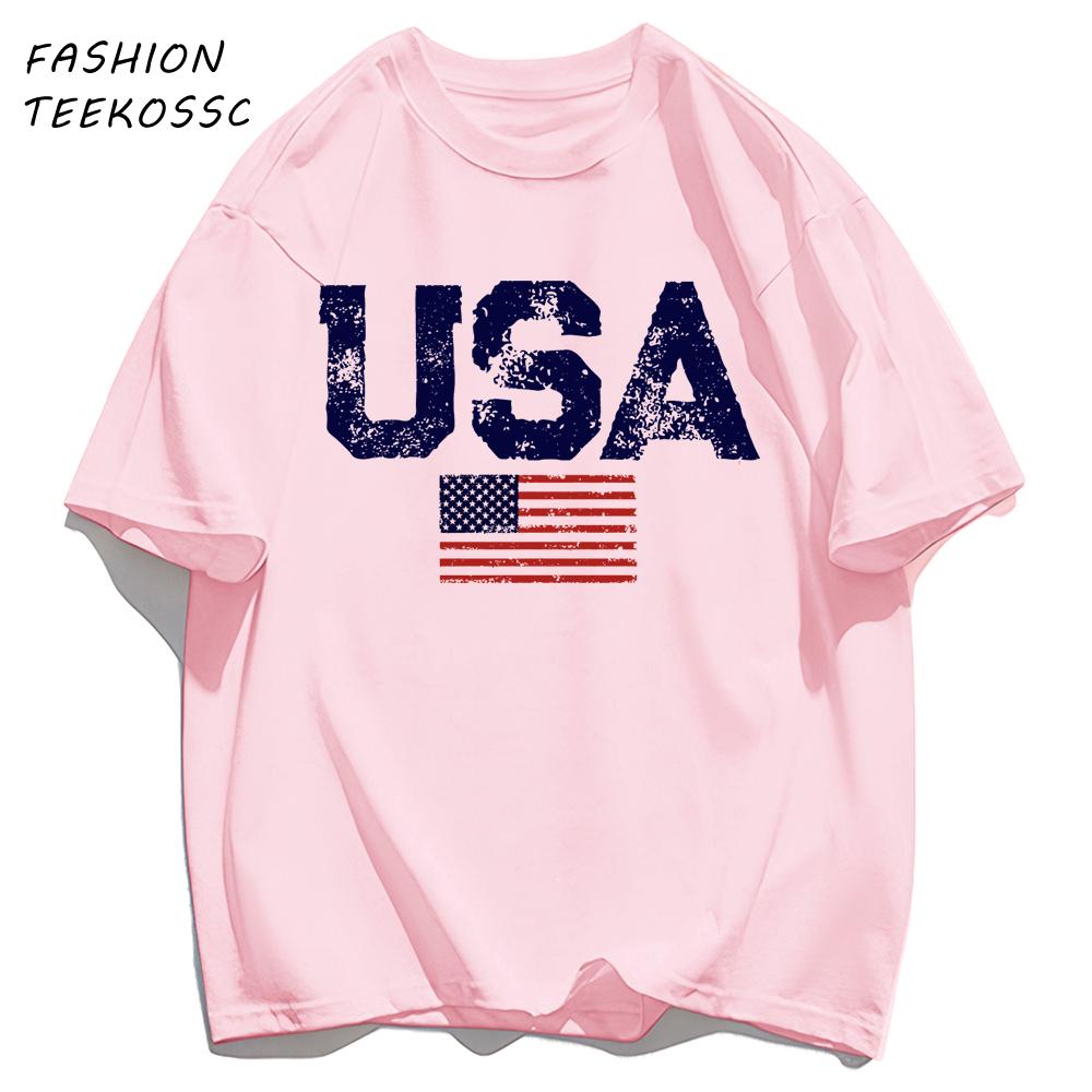 Usa Letter American Flag Printing TShirt Men Cotton Crewneck T Shirts Summer Loose Clothes Multicolor Trendy Short Sleeve