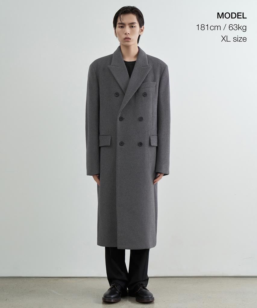 Musinsa Standard Cashmere Blend Masculine Double Chesterfield Long Coat [Medium Grey]