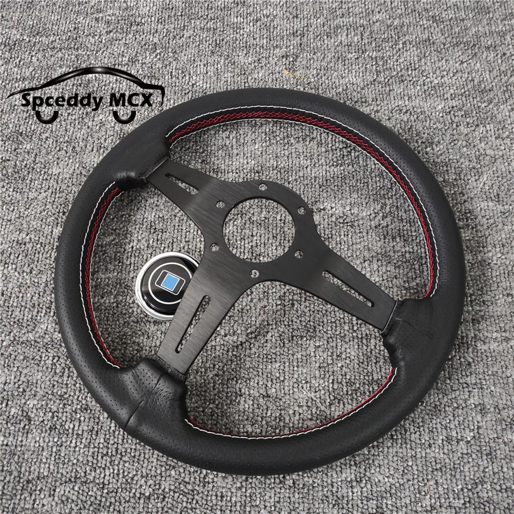 Spceddy Für Lenkrad 14 Zoll 350mm Perforiertes Leder Konkav Auto Sportlenkrad