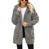 Women's Fashionable Solid Color Long Sleeved Plush Jacket, Casual Hooded Warm Cardigan Jacket With Pockets