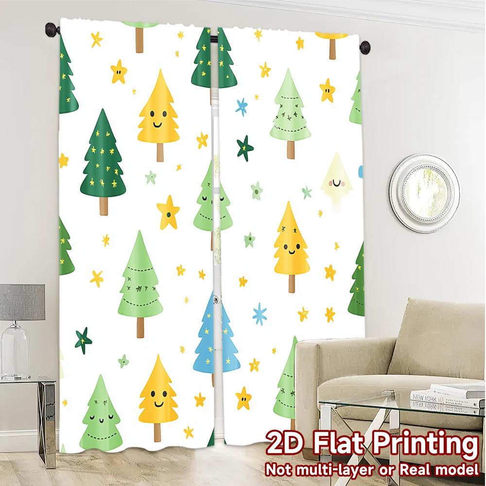 2pcs,Curtains Cute Christmas Tree Festive Chic Curtains&Drapes Versatile Durable Polyester Curtains All Seasons for Living Room,
