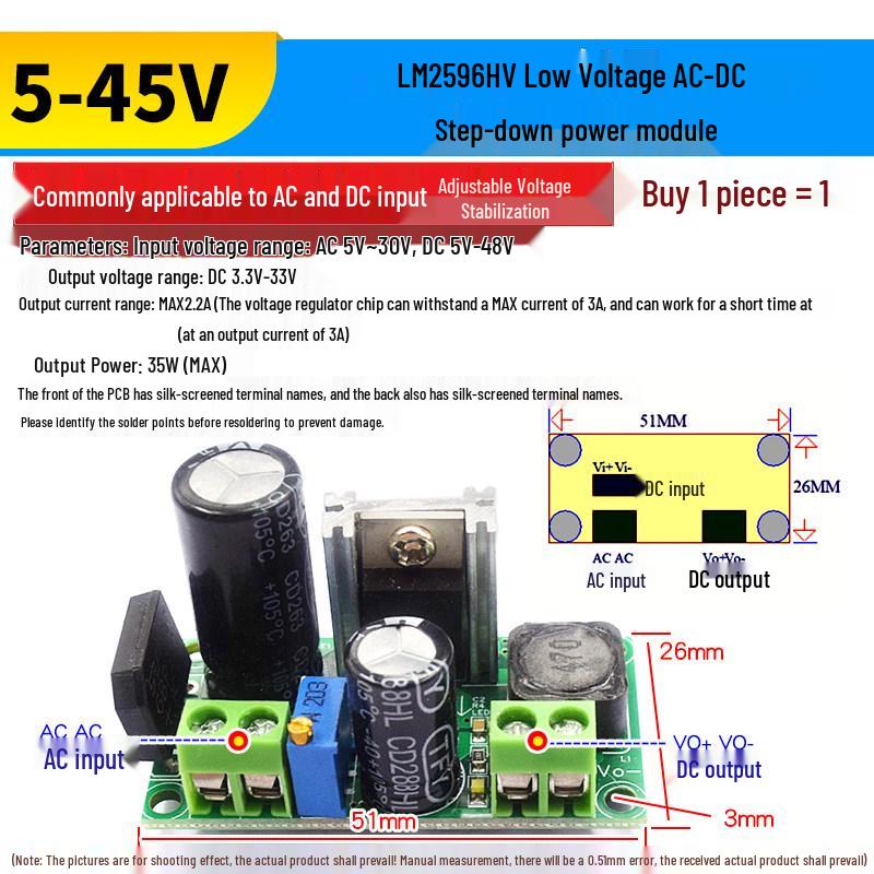 Modulo Convertitore Buck DC-DC Regolabile LM2596S: Regolatore di Tensione ad Alta Potenza da 24V a 12V, 5V, 3.3V