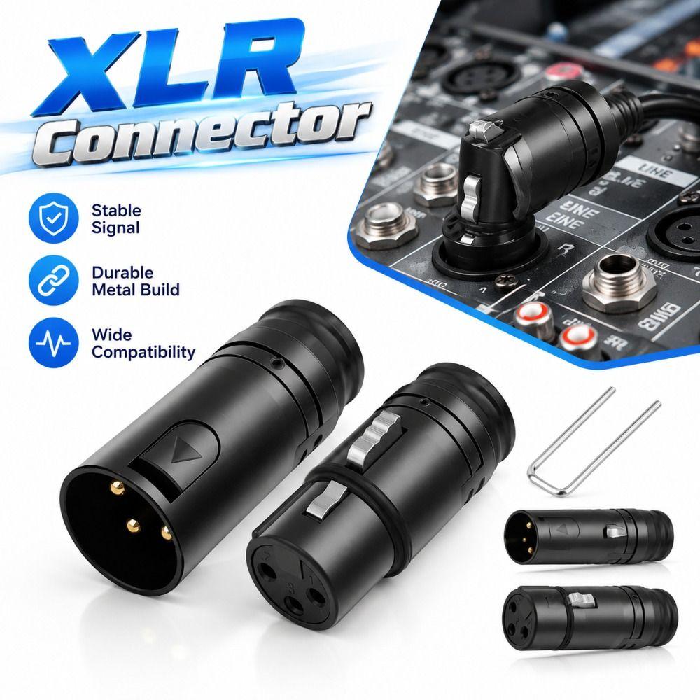 Black Metal Shell 3 Pin Audio Plug Gold Plated Contacts Right Angle XLR Adapter for Speaker System
