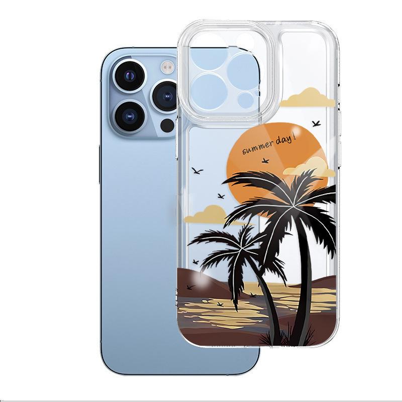 Sunset Coconut for Iphone12 Apple 17/16/15 Promax Transparent Phone Case 14 Anti-drop Cover Women