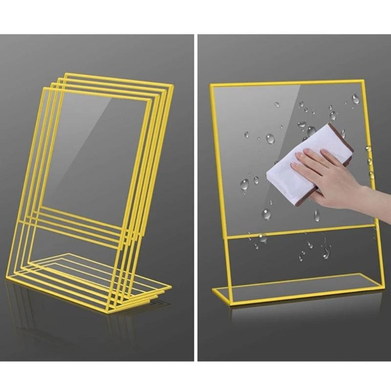 Acrylic Sign Holder Gold Frame Clear Wedding Table Number Stand Menu Recipe Cards Holder Picture Frame Photo Display