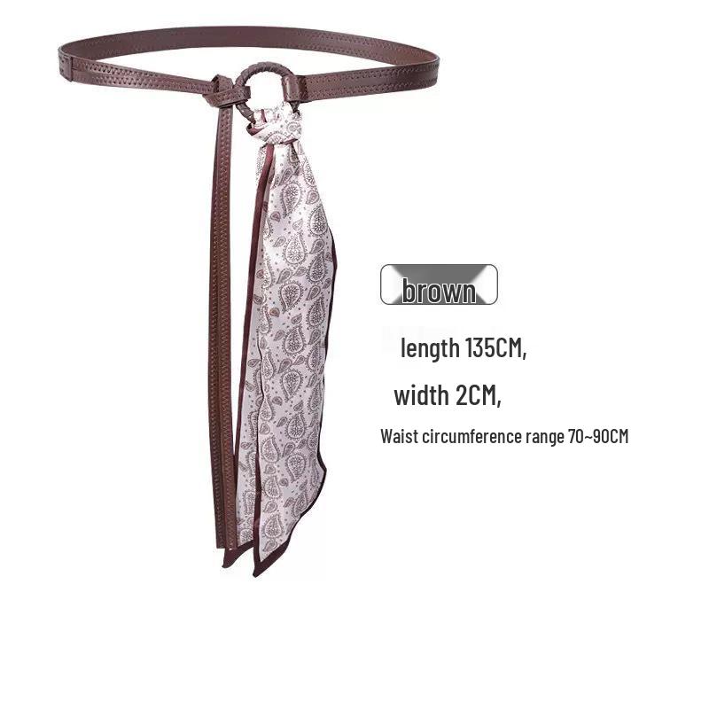 Foulard Vintage Rouge en Soie Ceinture - Ceinture Ruban Hip Hop Punk pour Femme avec Accent Chaîne pour Jeans