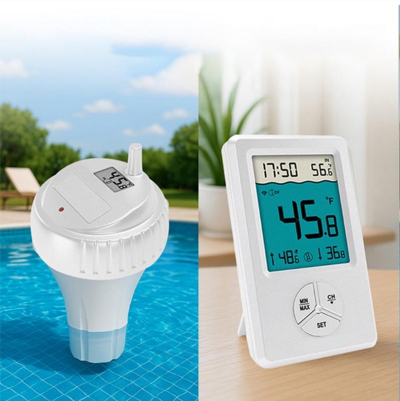 Kabellose Poolthermometer mit Doppel-Sonden, Solarbetriebene Temperaturmessgeräte für die Innen- und Außentemperaturüberwachung